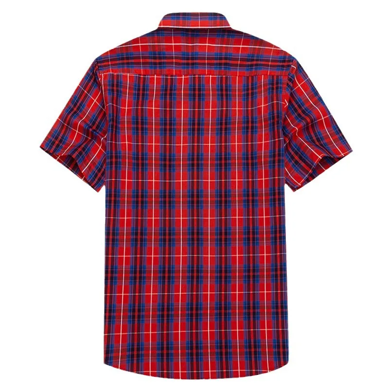 6XL men\'s short-sleeved shirt summer new 100% cotton high-quality thin casual plaid non-ironing fashion large size breathable