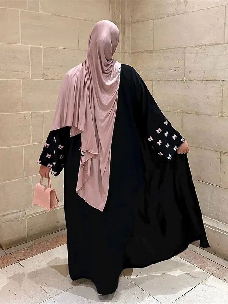 Ramadan Black Heart Abaya Damen Dubai Kimono Kebaya Islam Muslim Modest Dress Prayer Clothes Women Kaftans Robe Femme Musulmane