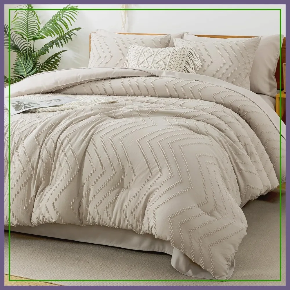 

Queen Comforter Set with Sheets - 7 Piece Bed in a Bag Chevron Tufted Bedding Sets with Comforter, Sheets, Pillowcases & Shams