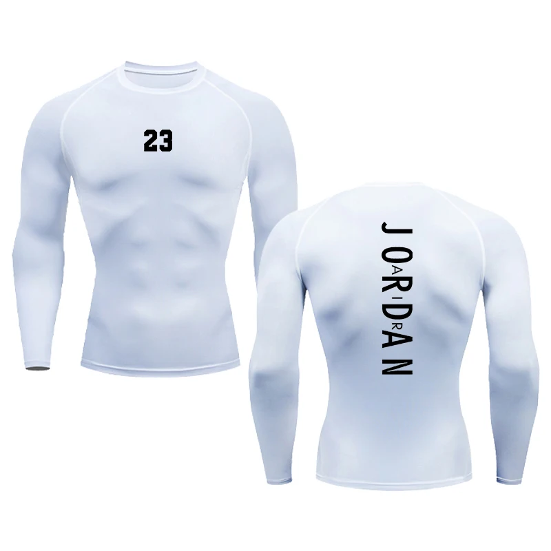 Men's running compression round neck  letter jordan print pattern long sleeve T-shirt Gym fitness sweatshirt Jogging tracksuit