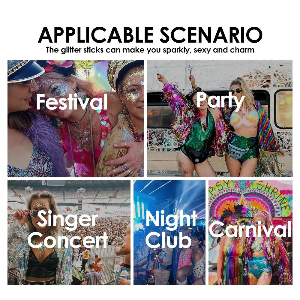 6 色のフェイスヘアグリッターメイクアップ、ホログラフィックスパンコールフェイスグリッタースティックマーメイドスパンコールアイシャドウフェイスボディヘアグリッタージェル