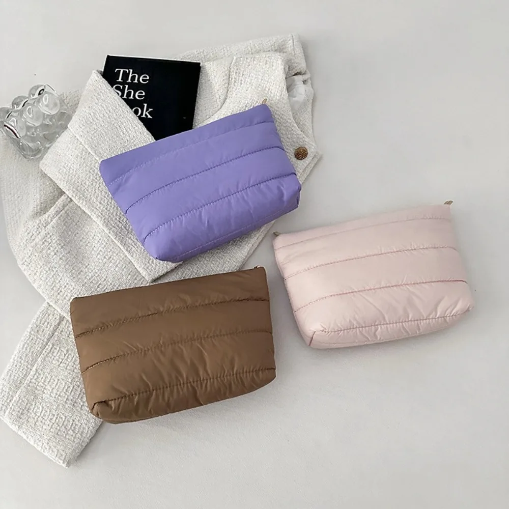Casual Quilted Makeup Bag Solid Color Large Capacity Travel Toiletry Bag Puffy Padded Zipper Women Cosmetic Organizer Bag