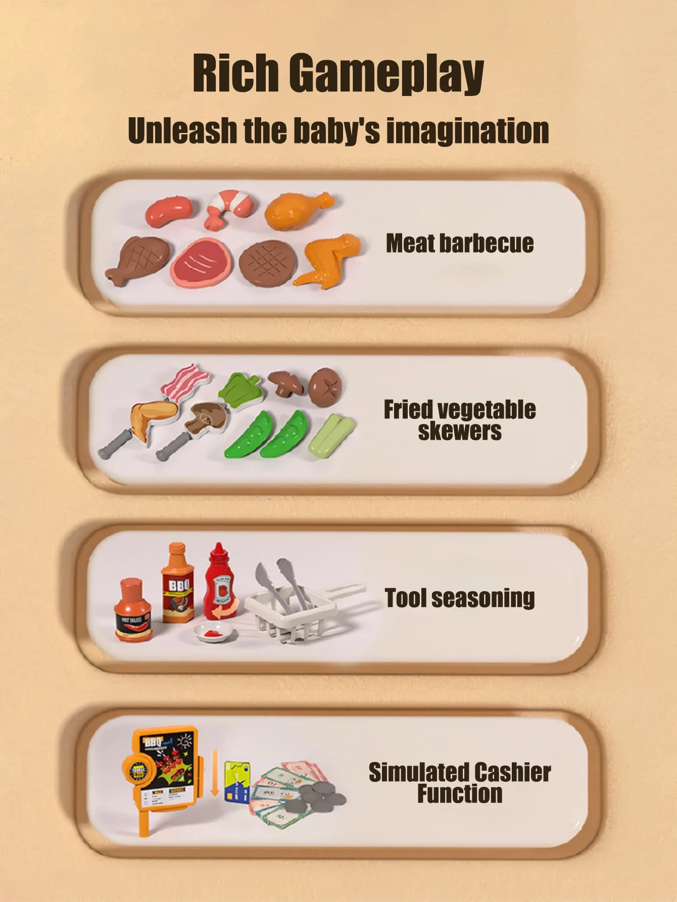 56 Uds tienda de juguetes con simulación de sonido barbacoa restaurante juego de rol regalo de cumpleaños Mini barbacoa para niños