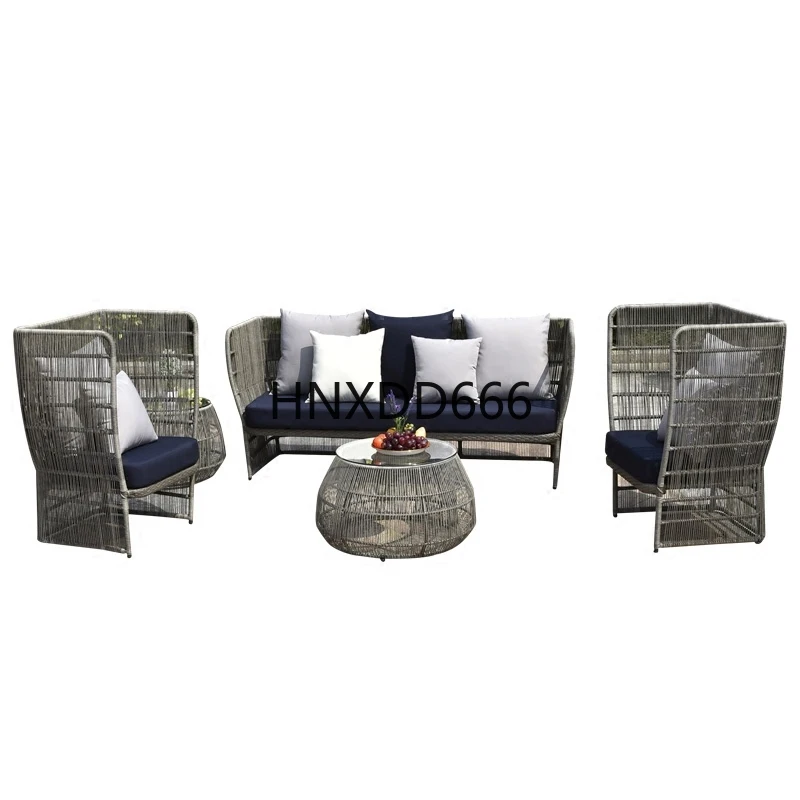 

Outdoor courtyard rattan sofa double combination
