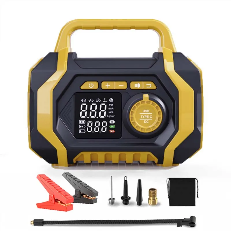 

Jump Starter with Air Compressor,7000A Portable Car Battery Jump Starter (10L Gas/8.5L Diesel), 12V Battery Charger Booster
