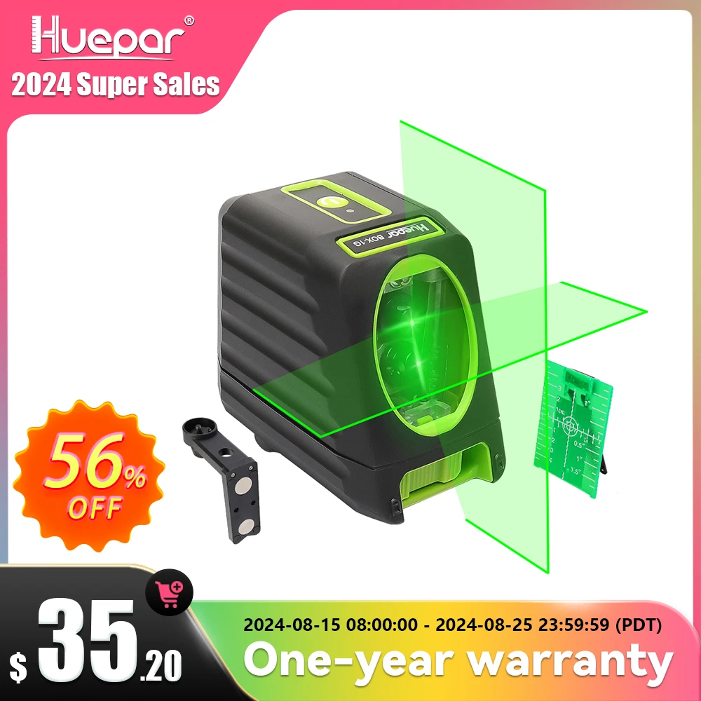 Huepar-láser de autonivelación Vertical y Horizontal, Láser de línea cruzada de haz verde, Nivel láser de 150 grados, 510nm, para uso en exteriores