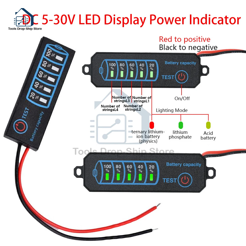 

DC 5-30V Acid/Lithium Universal Battery Charge Indicator Board LED Display Indicator Voltage Charge Indicator Tester 2-8S