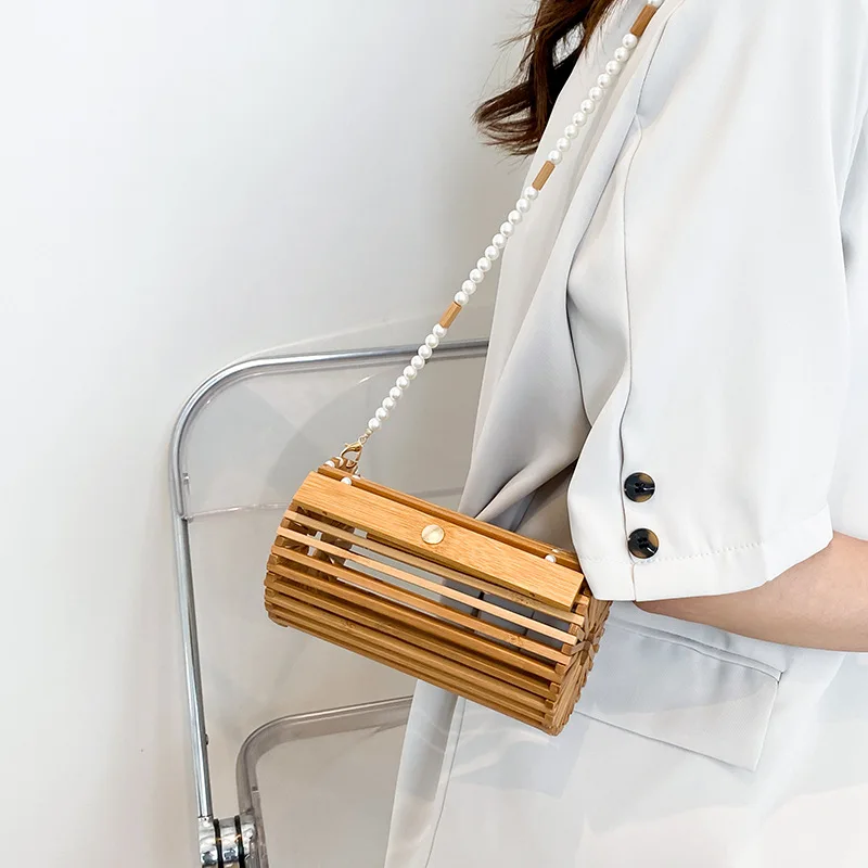 Woven Shoulder Bag Bamboo Bags Crossbody Bag Summer Mini Satchel Purse Photo Props Summer Vacation Pool Bag
