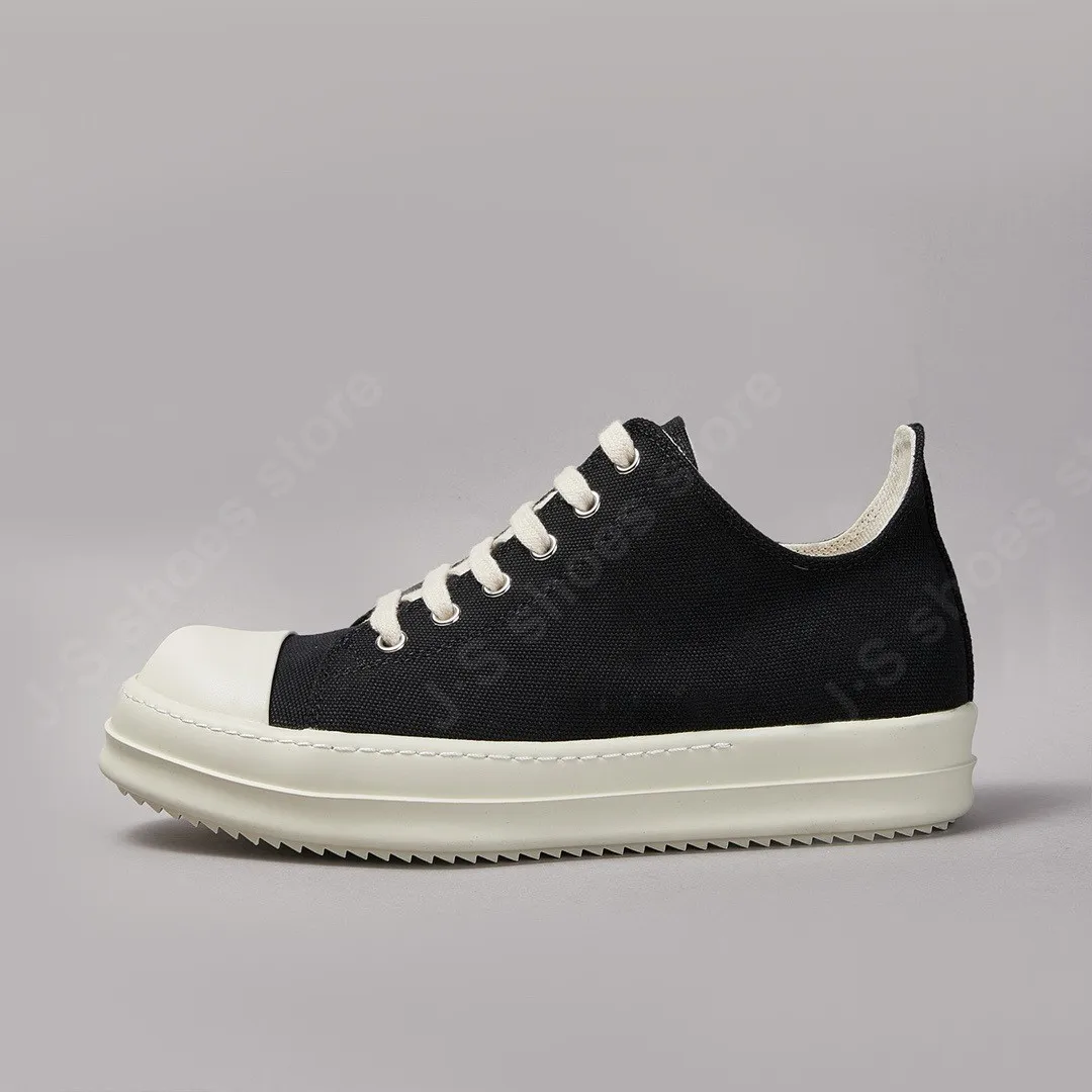 Ricks Shoe Men Black Canvas Low Top Shoes Women Sneaker Owens Casual Shoe Men Shoe Lace Up Black Canvas Shoe Retro Flat Sneakers