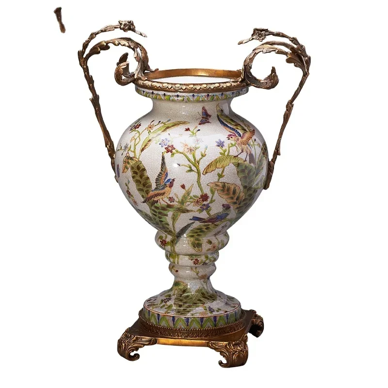 Emerald Green & Golden Yellow Classic European Luxury Vase, Tall Ceramic Home Decor Modern Large Marble & Brass