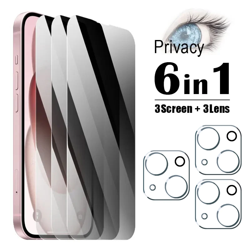 6in1 Privacy Screen Protector For IPhone 16 15 14 13 12 11 Pro Max 12 13 Camera Lens Glass For IPhone 13 12 Mini 14 15 16 Plus