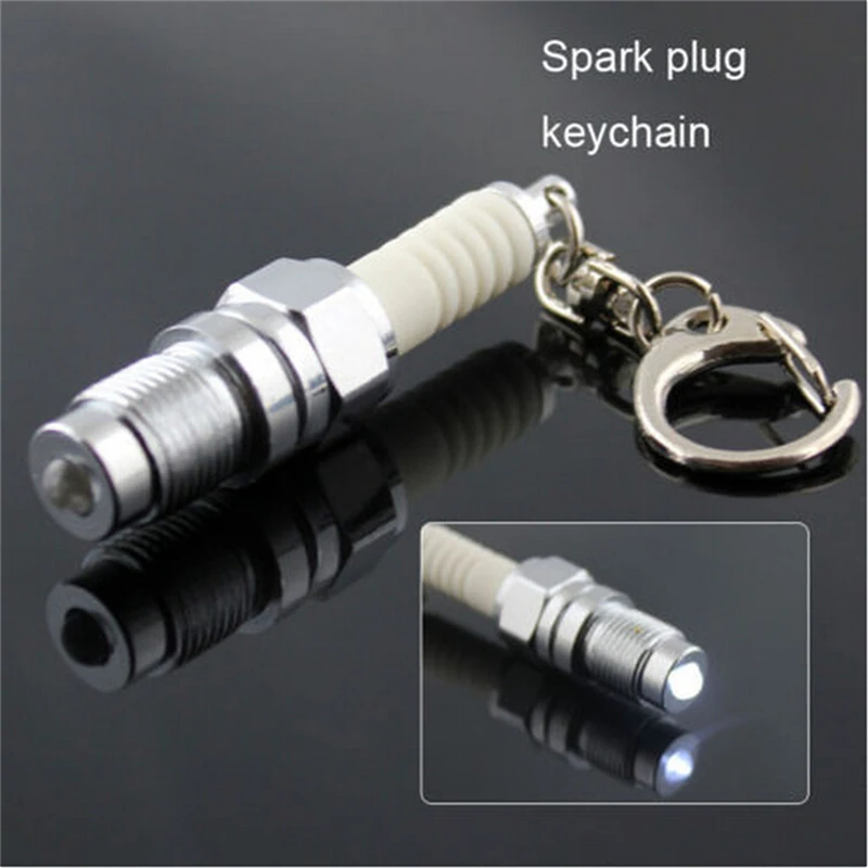 Casual Fashion LED Key Chain Spark Plug Key Chain Keychain Car Parts Keyring