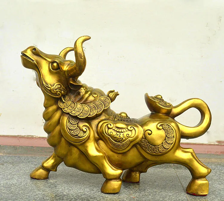 Company FENG SHUI Stock business Money Drawing GOOD LUCK Bull Taurus Mascot Brass statue  49CM large