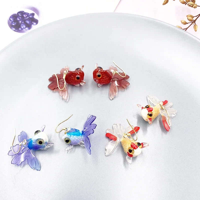 Gradient Color Resin Goldfish Earrings for Women Unique Design Purple Red Clear Fish Dangle Earrings Statement Jewelry Gifts