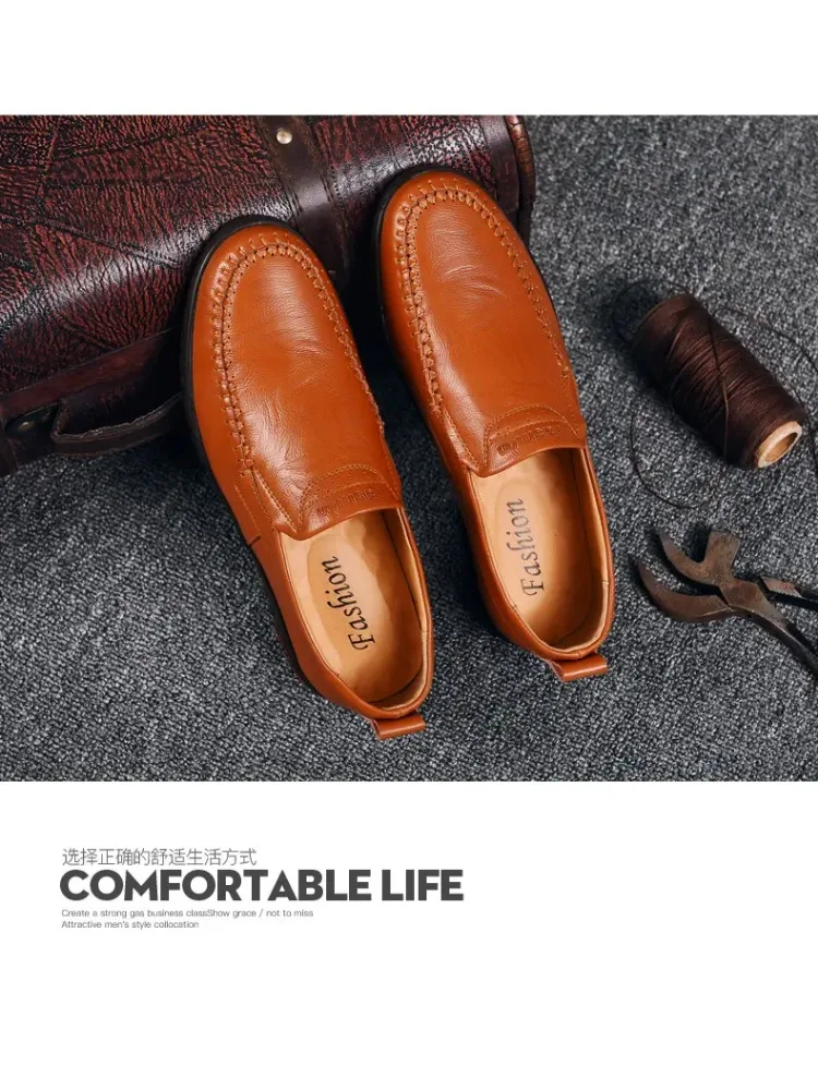 Handcrafted Leather Casual Shoes for Men, Plus Size Business Formal Shoes, Summer Fashionable British Style