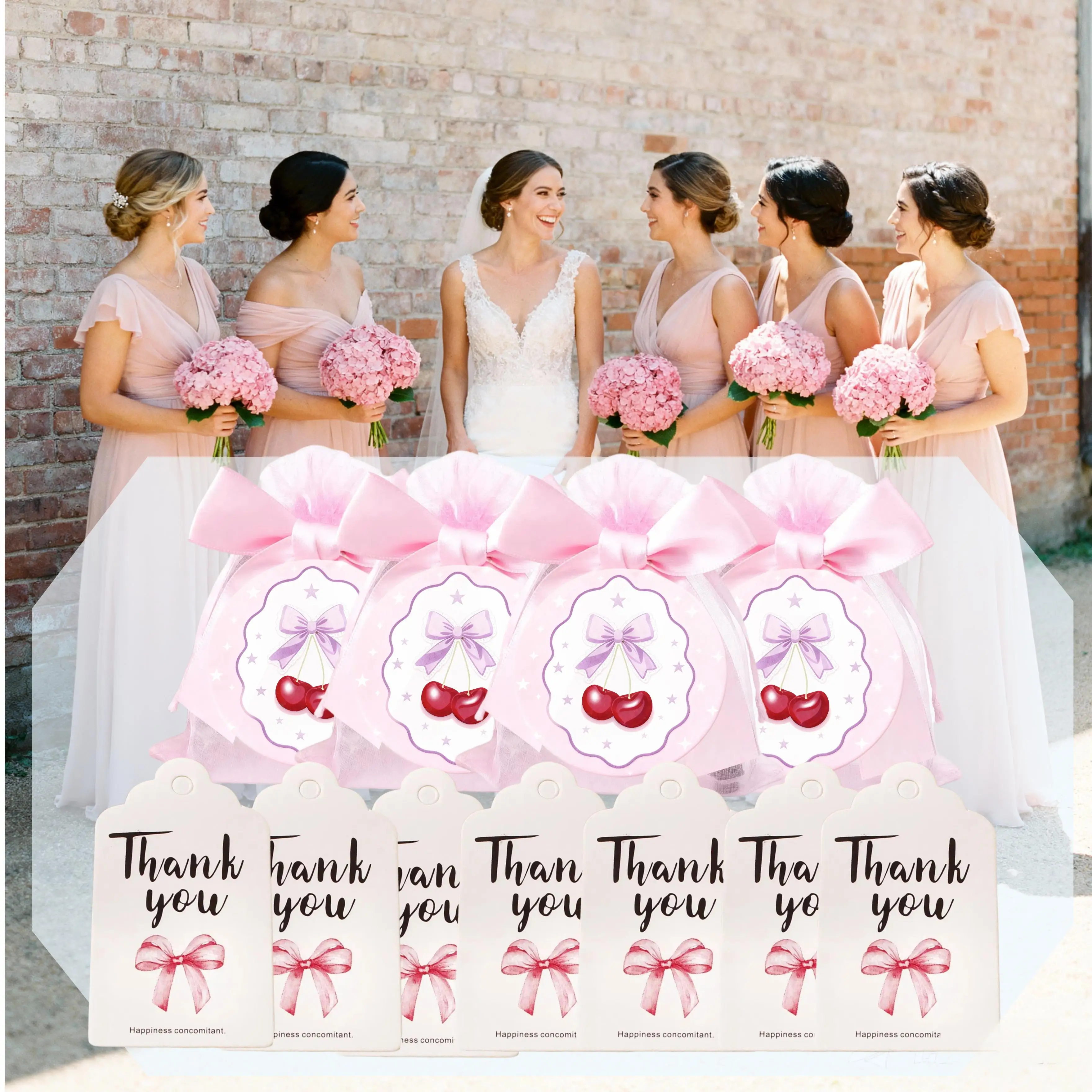 36 Stück/12 Satz Kirsche Mini-Spiegel mit Schleife, rosa Schleife, Dankeskarten und Organzabeutel mit Schleifen – perfekt für Brautpartys, Geburt – Detail 6