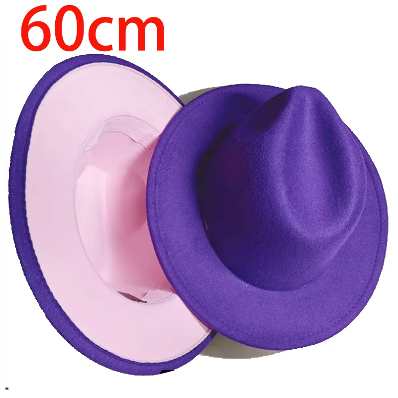 60cm Wholesale Fedora hats New pink and purple dual color classic jazz hats Fedora hats for men and women шляпа женская