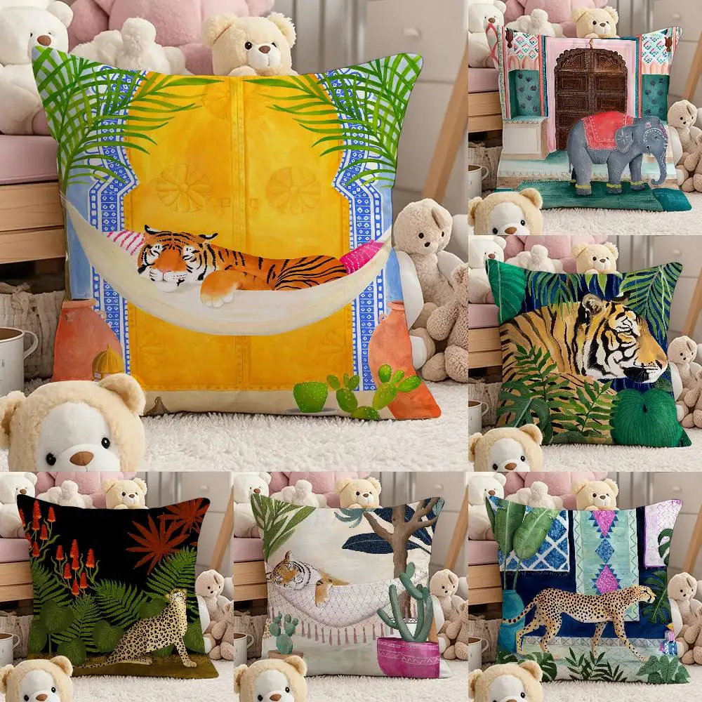 

Cheetah Llama Leopard Jungle Classic Anime Pillow Case Comfort Sofa Bed Silky Elegant Invisible Zipper Custom Decorative Cushion