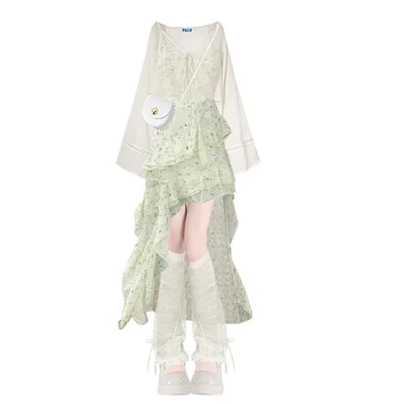 

2025 Elegant Women's Top Skirt Set Sleeveless Printed High Waist Long Dress 2-piece Set Beach Party Club Outfit