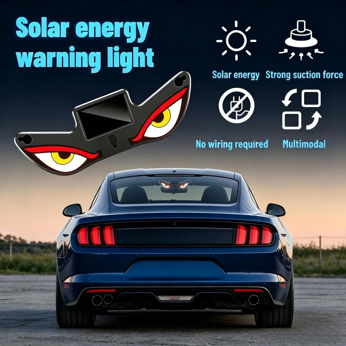 

2026 Newest LED Dynamic Expression Neon Light Car Solar Devil Eye Light Car Rear Window Anti-Rear-End Warning Light