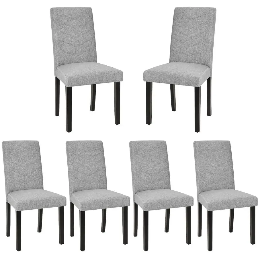Gepolsterte Esszimmerstühle, 6er-Set, Stoffbezug, Holzbeine, hohe Rückenlehne, für Küche und Wohnzimmer, Hellgrau