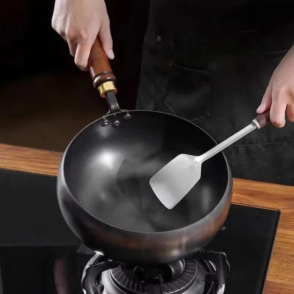 

Durable No Coating Nonstick Wok Non-stick Flat Bottom Stir Fry Pan Cookware Universal Pan Kitchen