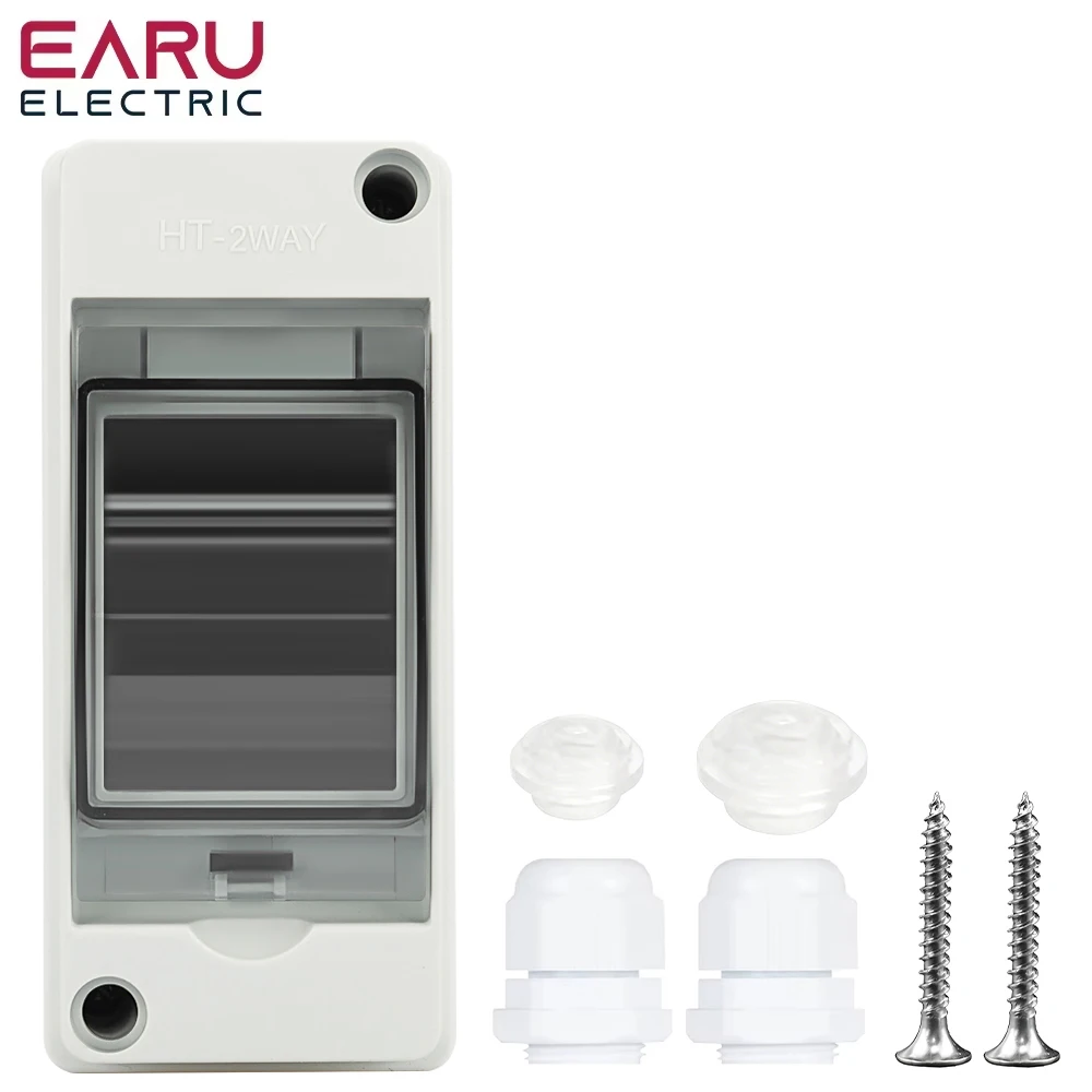 EARU HT-2 IP65 Waterproof Distribution Breaker Panel Installation 2 WAY PC ABS Plastic Outdoor Electrical MCB Solar Junction Box