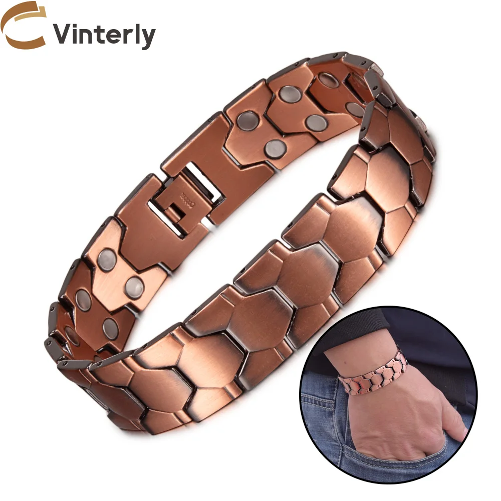 Wristband Magnetic Pure Copper Bracelet Male 18mm Wide Football Pattern Copper Magnetic Bracelet Arthritis Energy Chain Bracelet