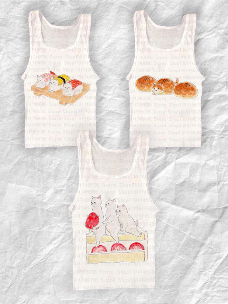 

Y2k Cute food print Anime Aesthetic Sweet Sexy Tanks Tops Women Sleeveless Casual Print Harajuku Top Coquette Camis Vintage Top