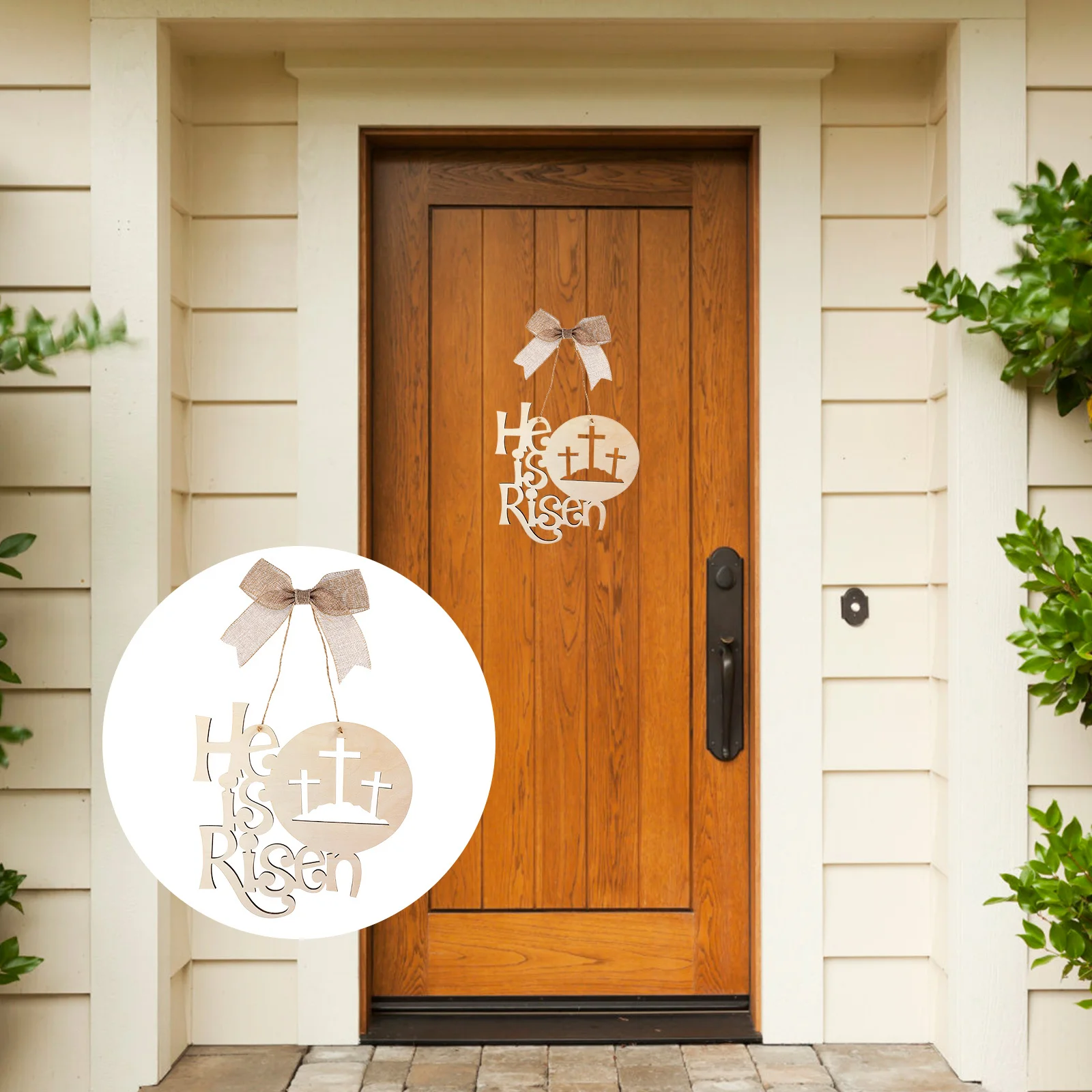 

Wooden Easter Door Sign He Is Door Hanger Decorative Hanging Wreath Lightweight Easter Garland Festival Pendant
