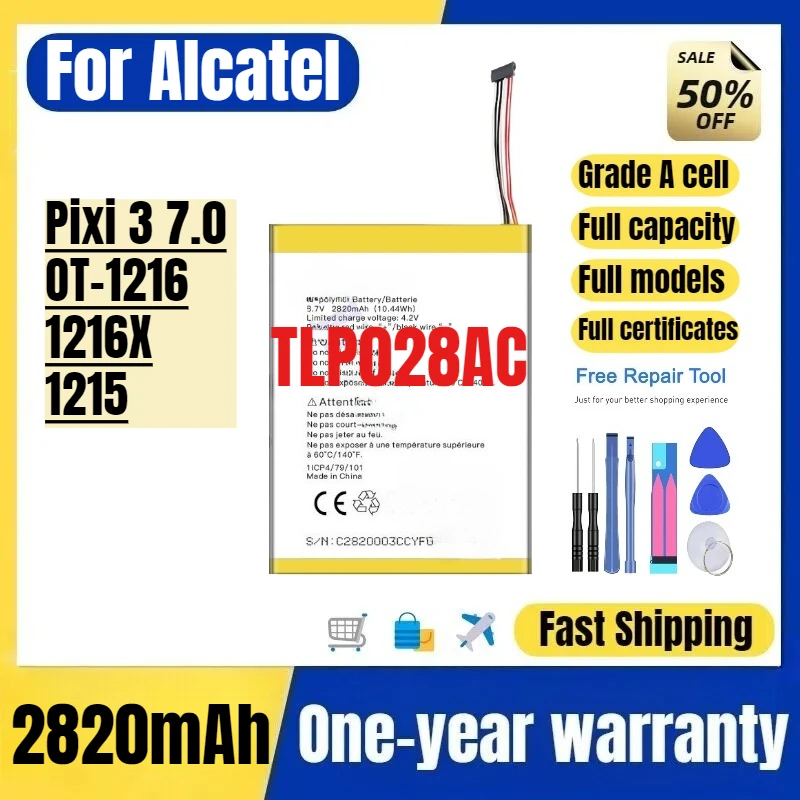 

Аккумулятор TLP028AC/AD/A2 для Alcatel Pixi 3 7.0/OT-1216/1216X/1215, высококачественная замена, элементы класса А, с инструментами