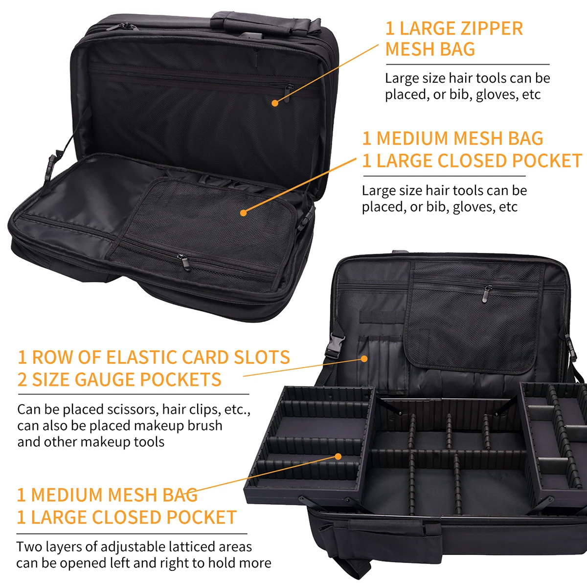 Tas Ransel Makeup untuk Perjalanan dengan Organizer Kosmetik Besar yang Dapat Digeser, Baki Penyimpanan, Pembagi yang Dapat Disesuaikan, Tas Peralatan Barber ﻿