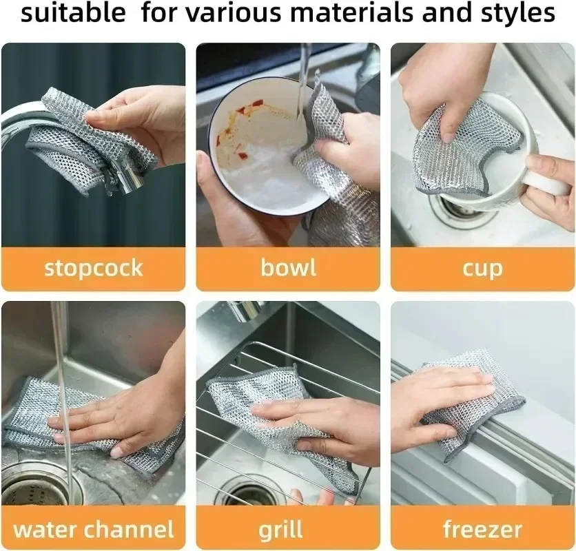 20cm Magic Dishcloth Wire Cleaning Cloths Kitchen Silver Dish Pot Washing Cloth Towels Metal Steel Wire Rags for Kitchen