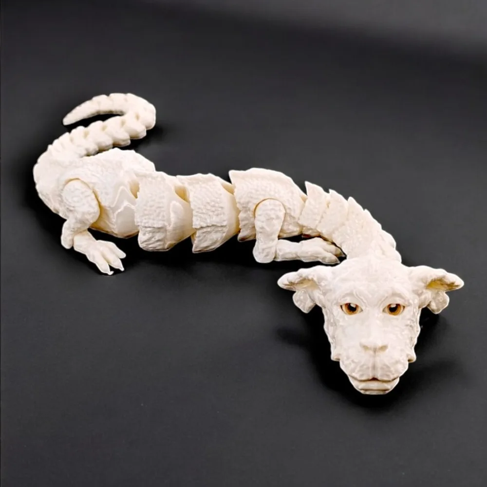 3D Printed Lucky Dragon Figurine Joint Movable Handmade Dog Head Dragon Ornament Unique Realistic Chinese Dragon