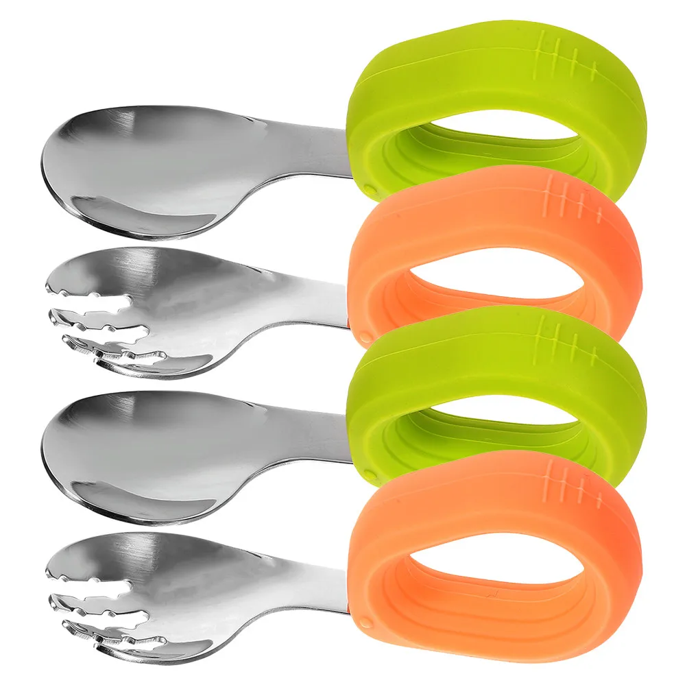 

Набор из 2 гибких вилок-ложек для малышей, легкие ложки для кормления младенцев, посуда с гладкой ручкой для обучения, инструмент для кормления малышей