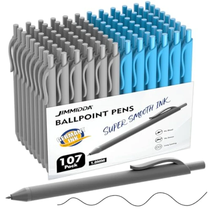 

Pens Bulk, 107 Pack Ballpoint and, 1.0MM Medium Point Wholesale Retractable for Smooth Writing, Quick Drying No Bleed Journalin