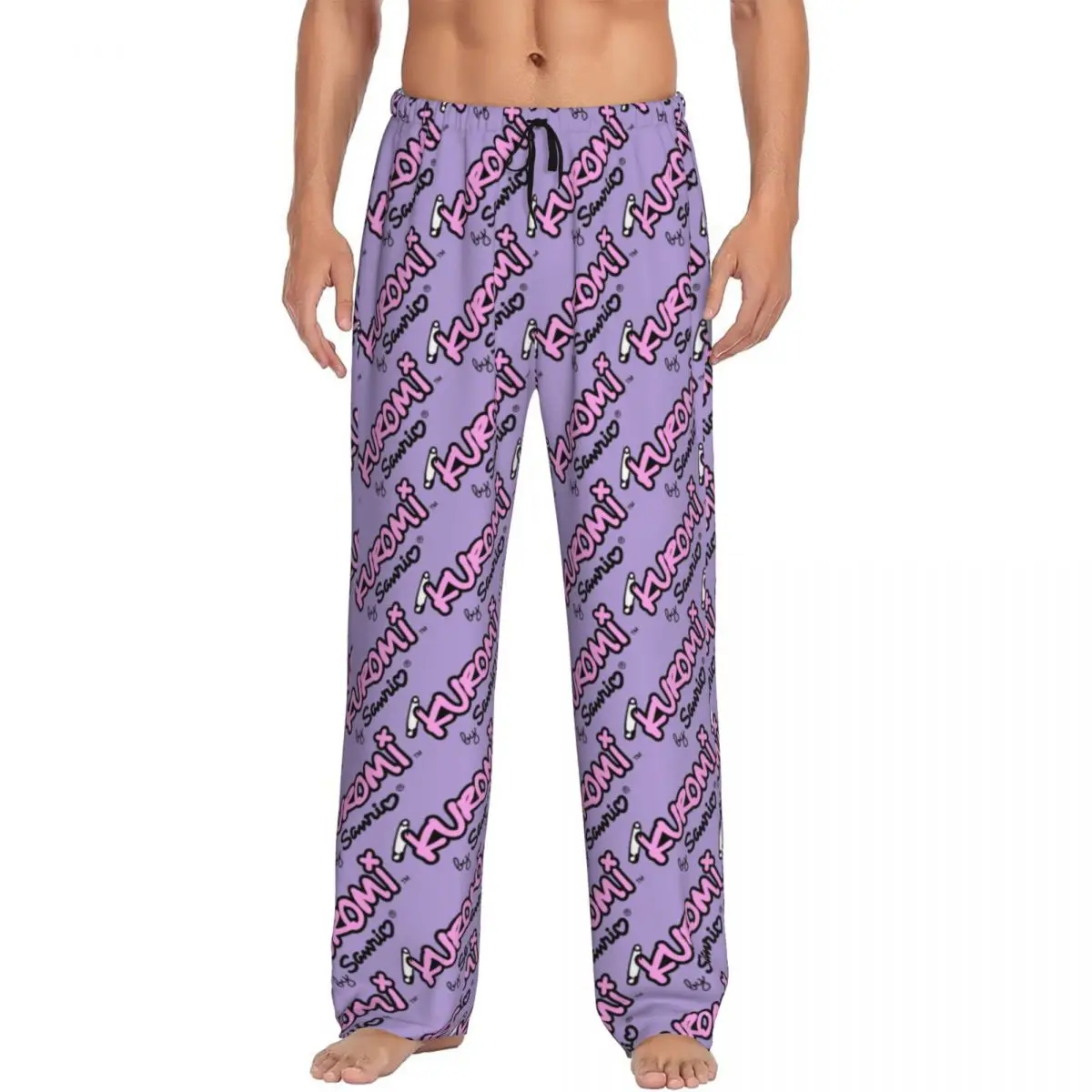 Pantalones de pijama con logotipo de Kuromi personalizados para hombres, animación clásica, salón, dormir, ropa de dormir con cordón y bolsillos