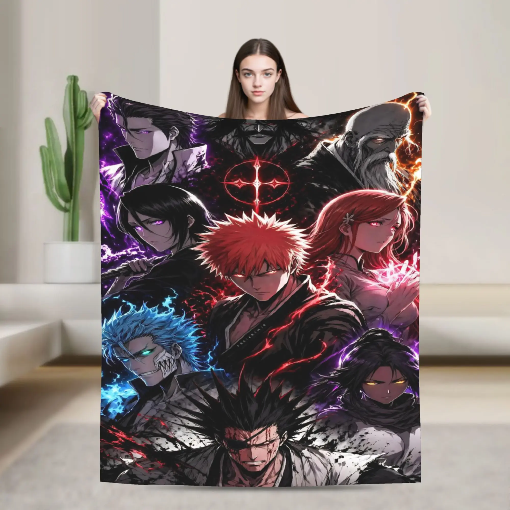 Kurosaki Ichigo Abarai Renji Blanket Bleaches Anime Flannel Throw Blanket Bed Sofa Personalised Soft Warm Bedspreads