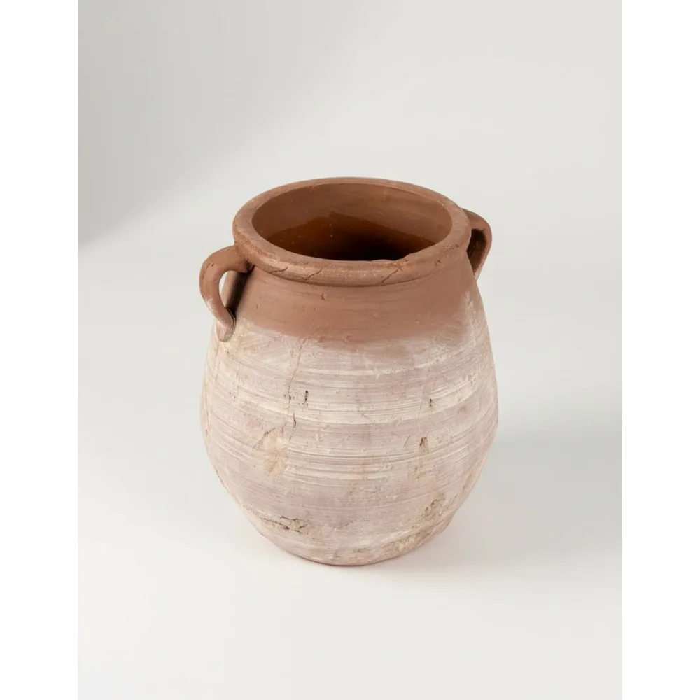 

Large Orange & Whitewashed Terracotta Urn - Waterproof Outdoor Planter, Vase for Modern Home Decor