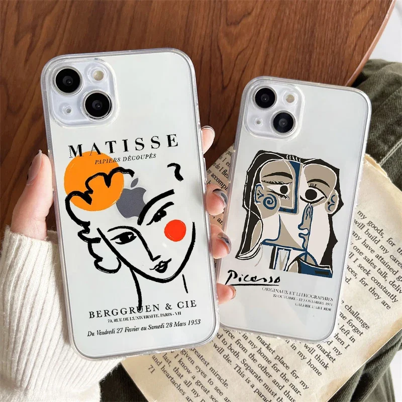 Funny Picasso Abstract Art Phone Case for IPhone 15 Pro MAX 11 12 13 X XR SE2 XS 7 8 14 Plus SE20 Transparent Soft Covers Fundas