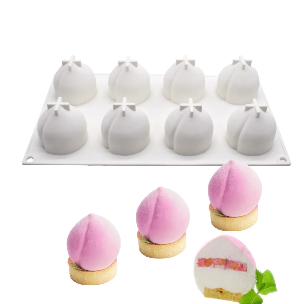 

8 Holes 3D Peach Silicone Mold DIY Craft Soap Candle Mold Mousse Cake Ice Mold Cake Decoration Tool Baking Accessories