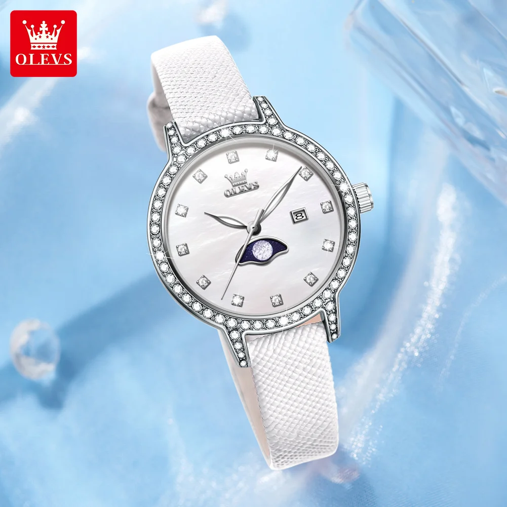 OLEVS Brand 2025 New Fashion Small Dial Quartz Watch Women Luxury Leather Waterproof Calendar Womens Watches Relogio Feminino