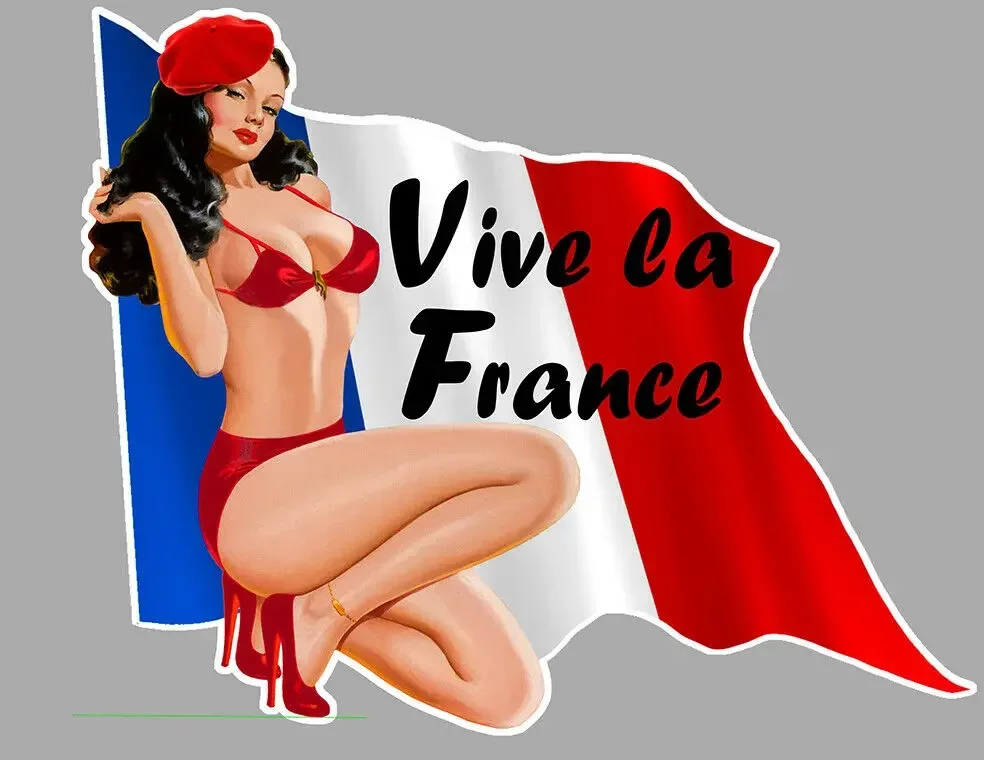 Pin Up VIVE LA FRANCE Sticker French Waterproof Weatherproof Racing Car Wall Applique Bikini Suit Adult Babe Naughty Girl Cute