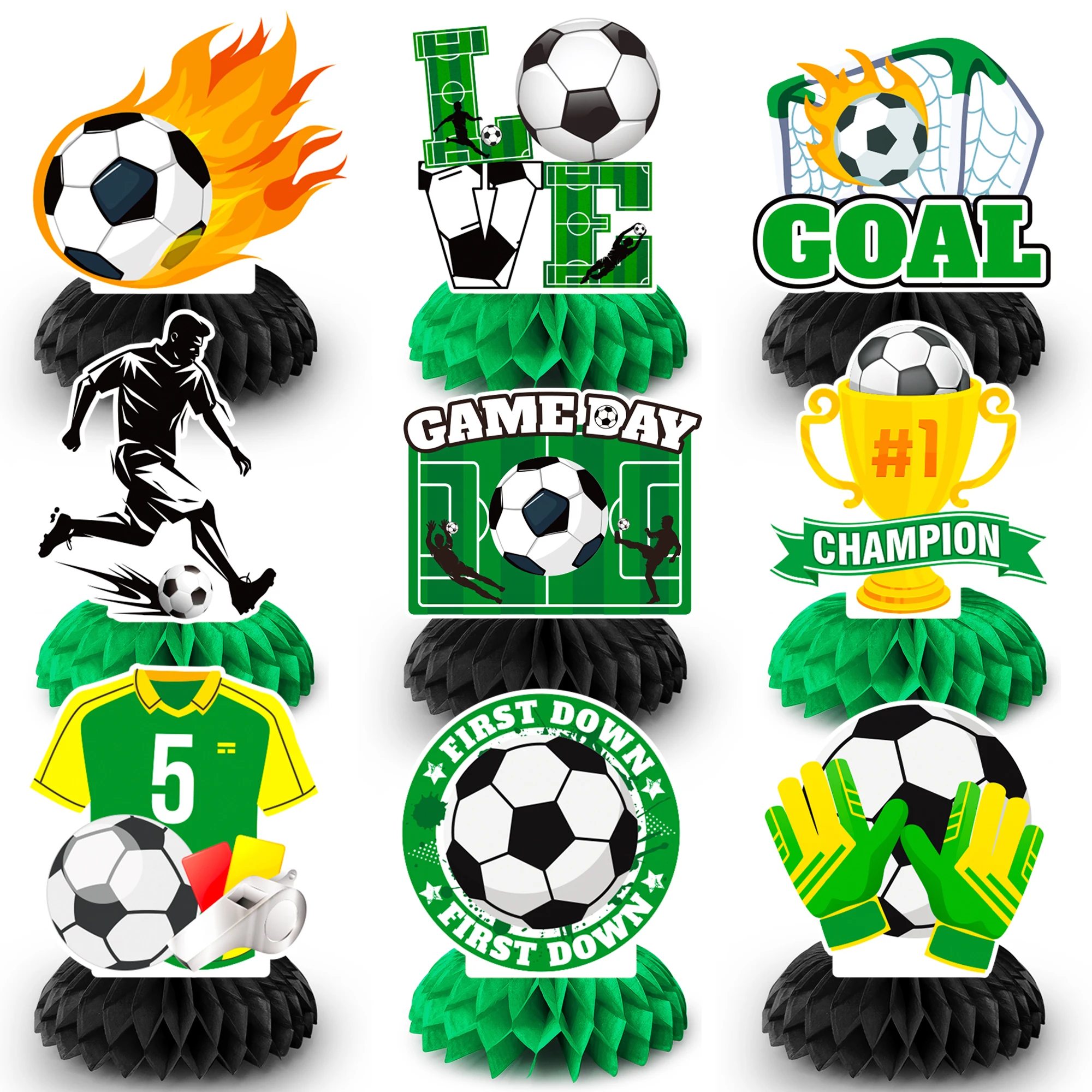 9 Pcs Soccer Birthday Party Decorations Soccer Ball Honeycomb Centerpieces 3D Football Soccer Theme Centerpieces Theme Party