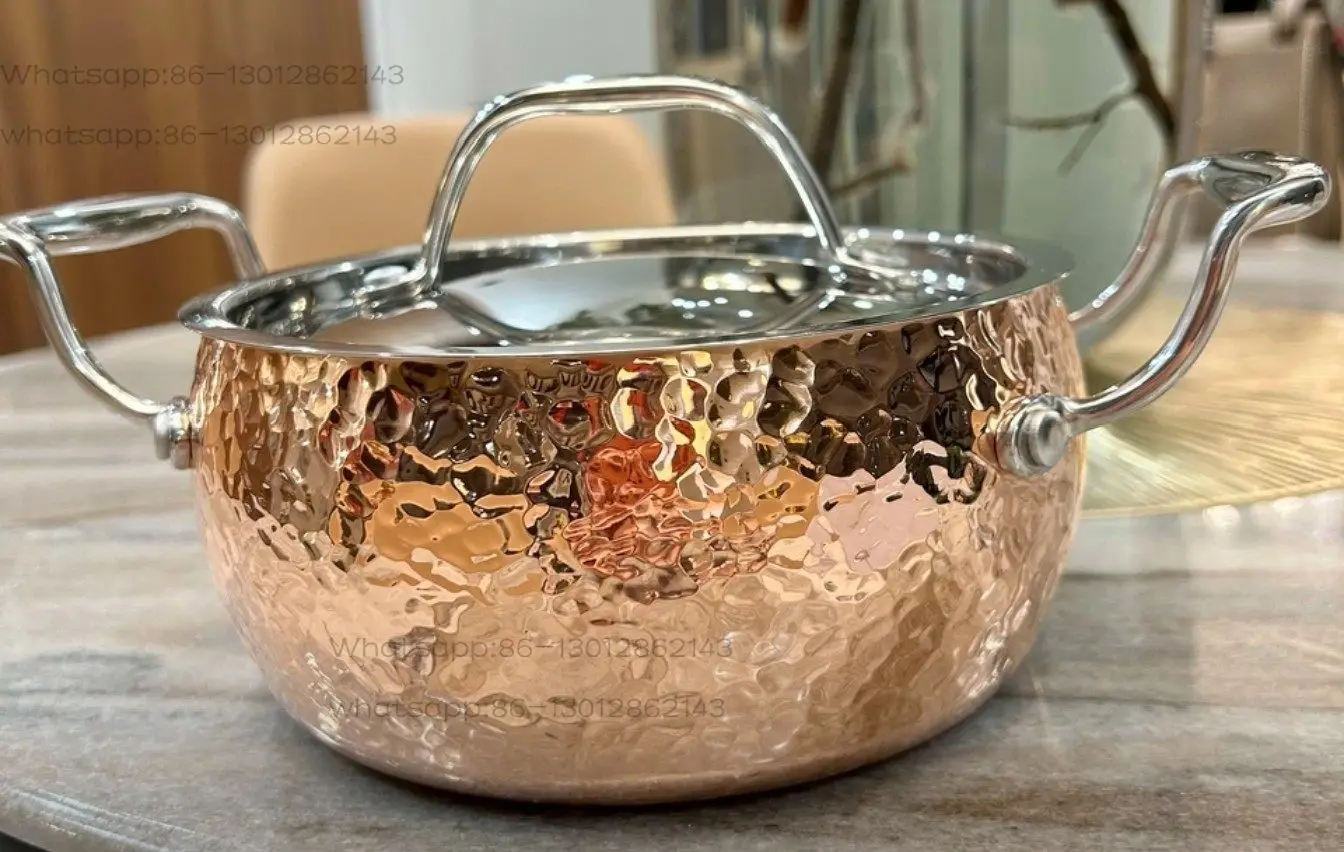 Hammer-textured copper convex soup pot 16*8cm with stainless steel inner liner