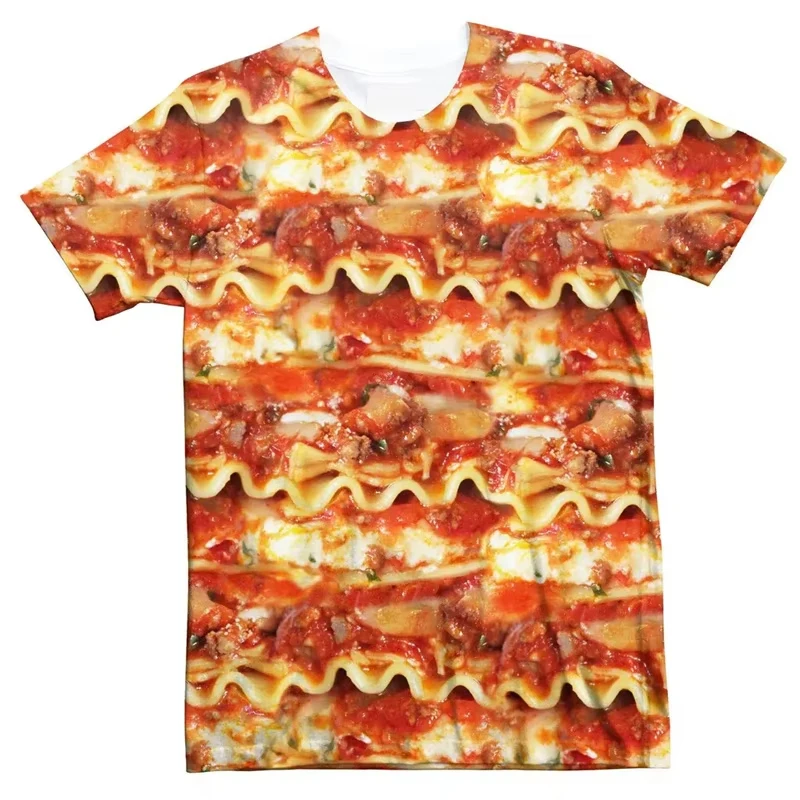3D Print Funny Fried Chicken T-Shirts Pizza Food Graphic Men's Short Sleeve T Shirt Oversized Harajuku Y2k Top Tees Man Clothing view 5
