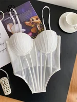 SINGREINY Fashion Solid Corset Lingerie Top Ladies Strap Sheer Mesh Slim Camisole American Retro Backless Beach Sexy Tank Top - Image 4