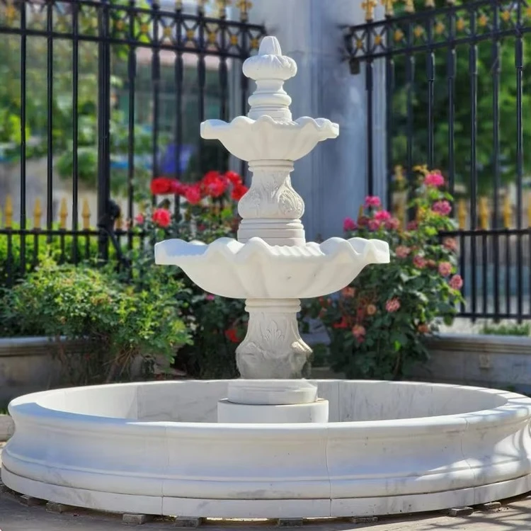 Garden Design Outdoor Simple Natural Stone Tiers White Marble Water Fountain