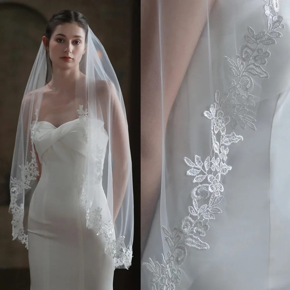 ショートウェディングベール-1t-レースブライダルベール-カスタマイズ