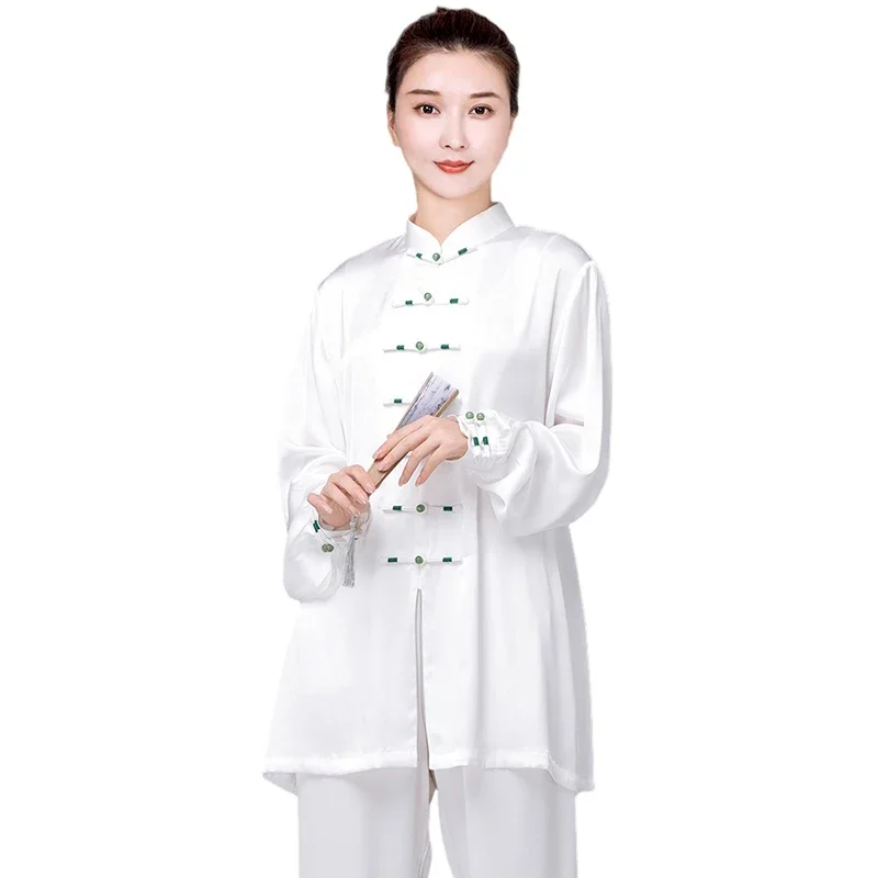 

Kun Master Acetate Satin Kung Fu Uniform Martial Arts Tai Chi Clothing White Long Sleeves Unisex Chinese Traditional Clothes